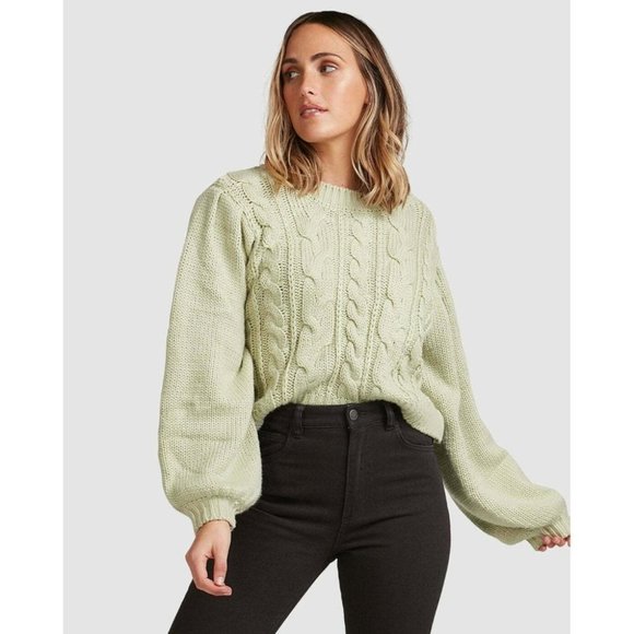 Billabong Sweaters - Billabong BNWT Bluesday Cable Knit Jumper Women's Size 12 Mint Green Sweater